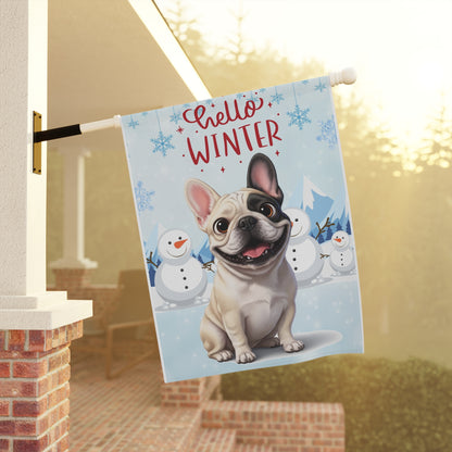 Frenchie Hello Winter Garden Banner