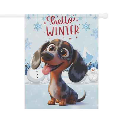 Dacshund Hello Winter Garden Banner