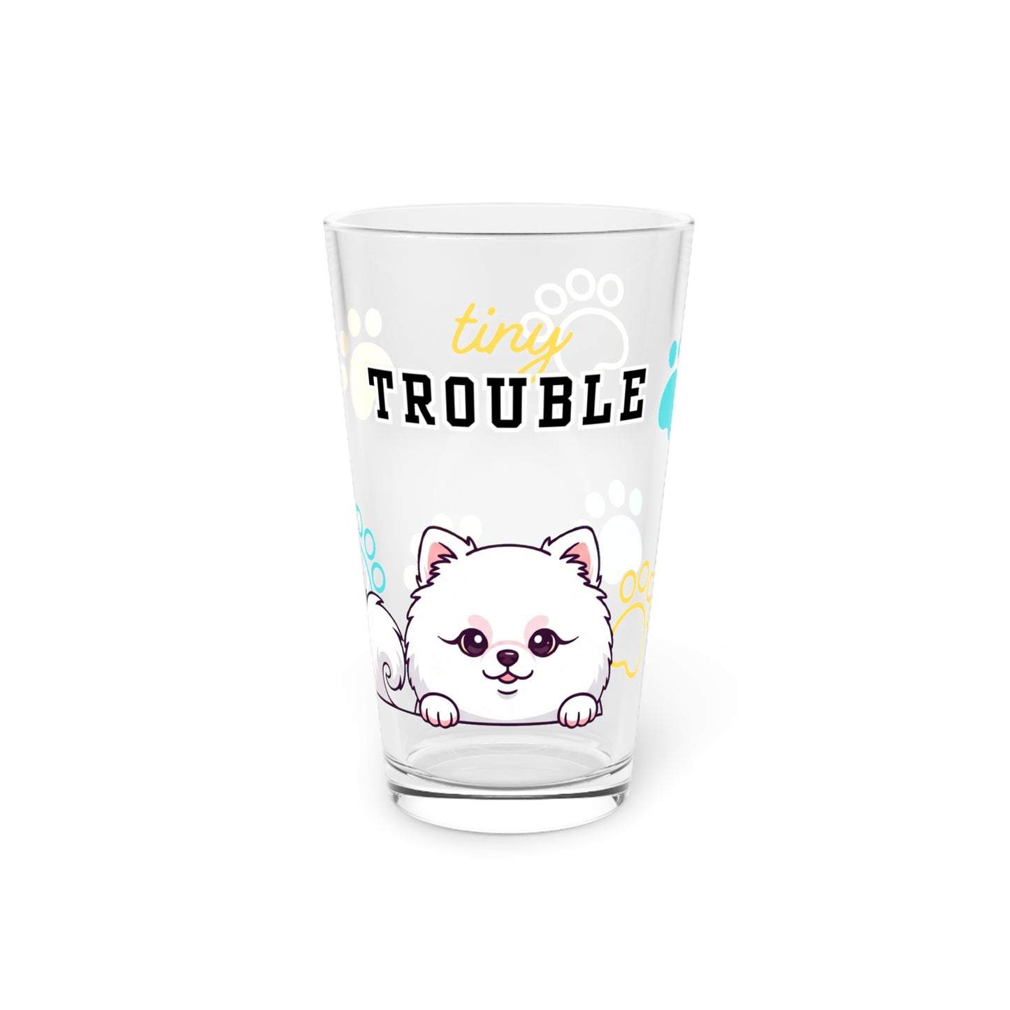 Pomeranian Tiny Trouble Pint Glass