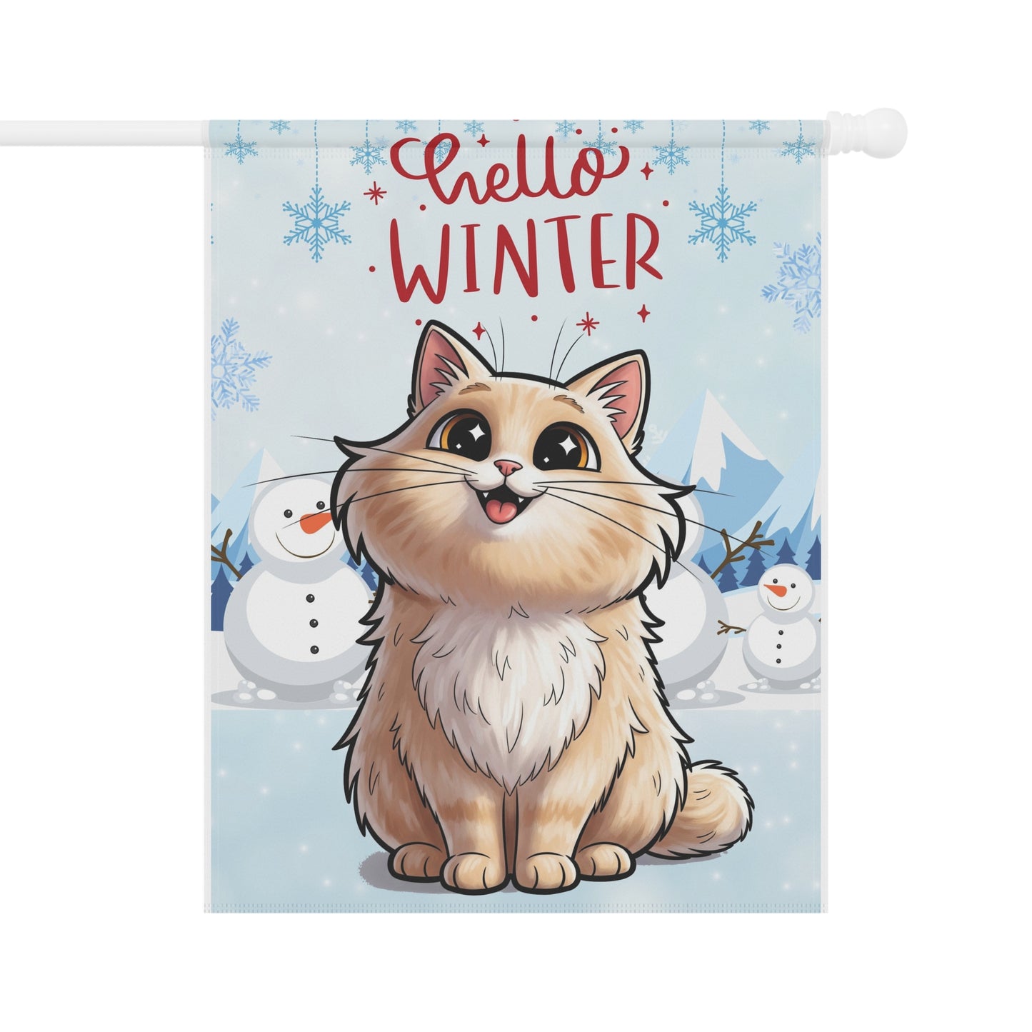 Long hair cream cat Hello Winter Garden Banner