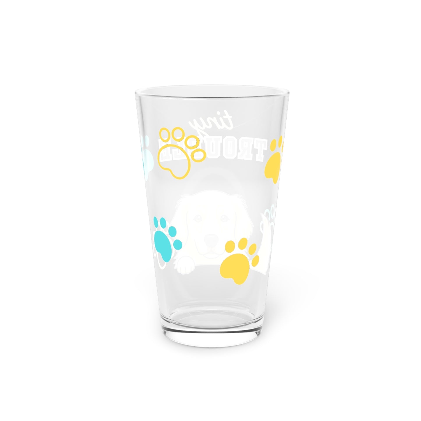 Golden Retriever Tiny Trouble Pint Glass