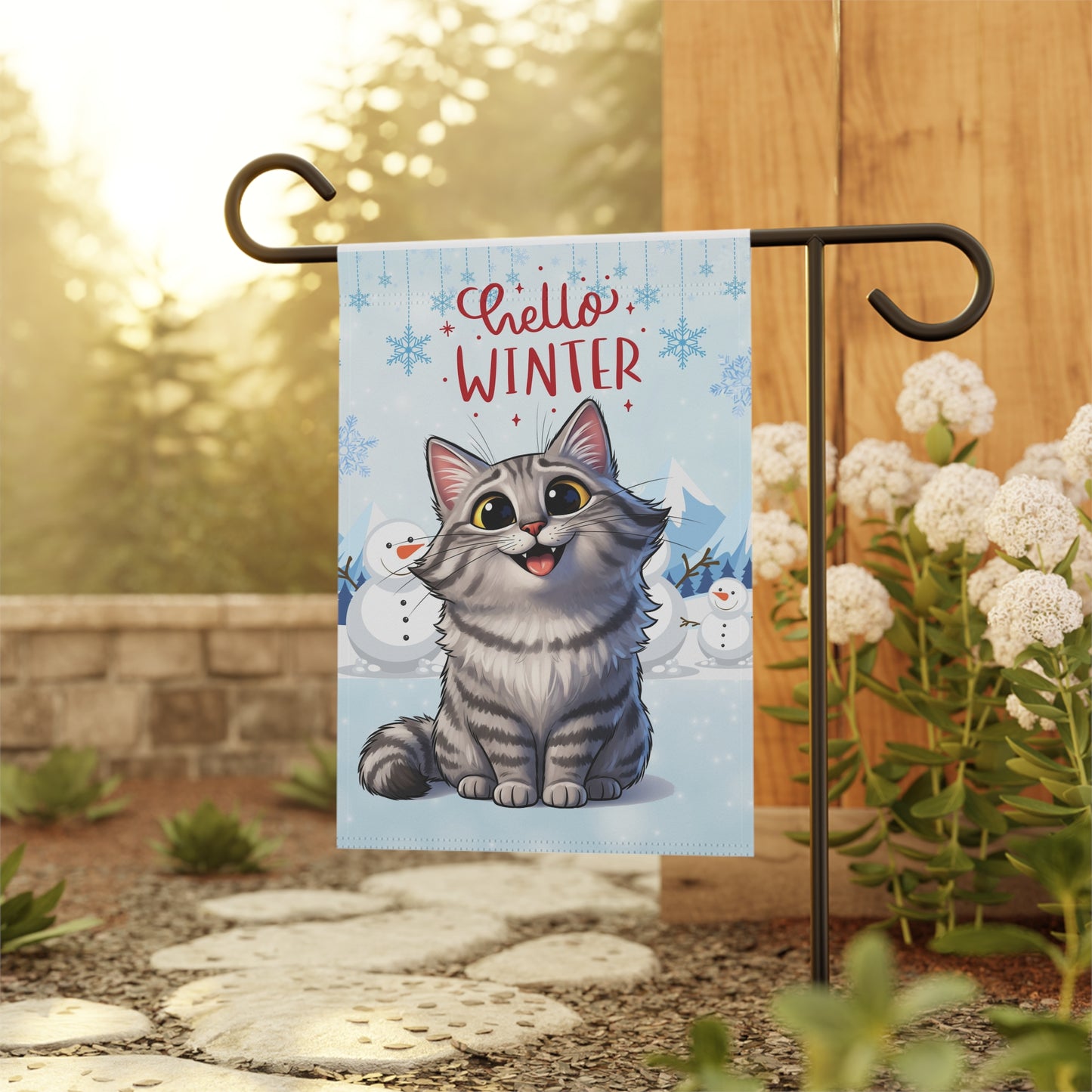 Siberian Cat Hello Winter Garden Banner