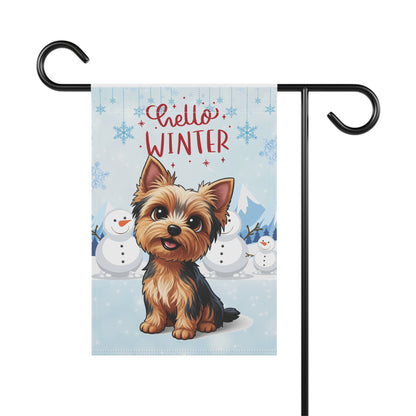 Yorkie Hello Winter Garden Banner