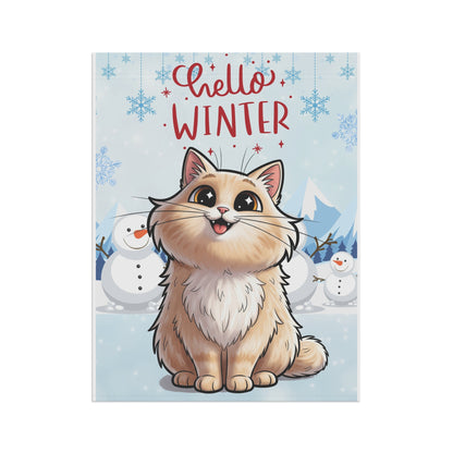 Long hair cream cat Hello Winter Garden Banner