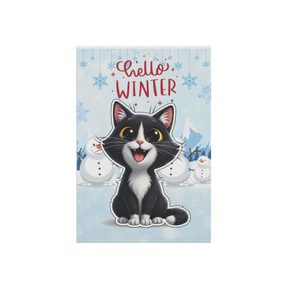 Short hair tuxedo cat Hello Winter Garden Banner