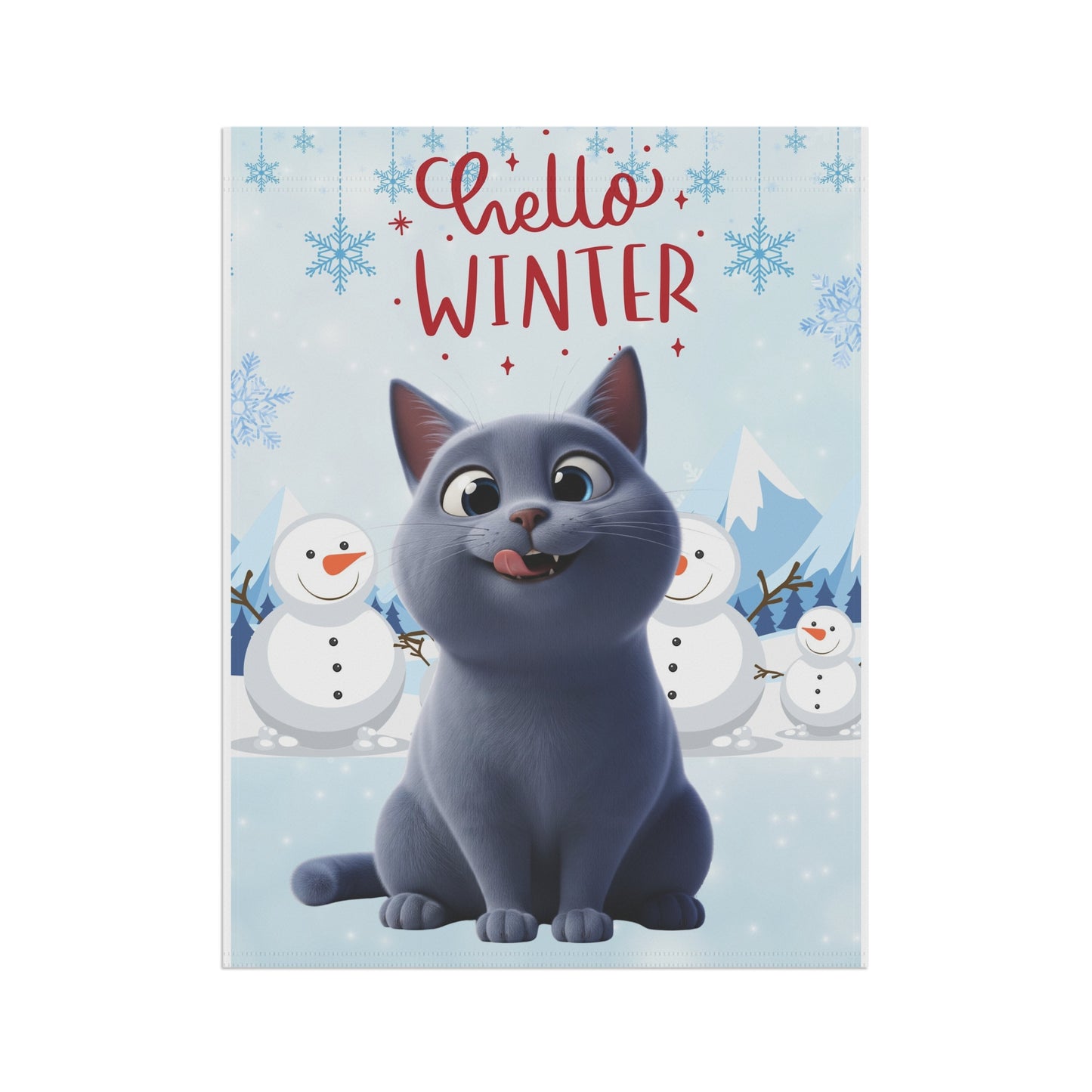 Short hair gray cat Hello Winter Garden Banner