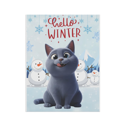 Short hair gray cat Hello Winter Garden Banner