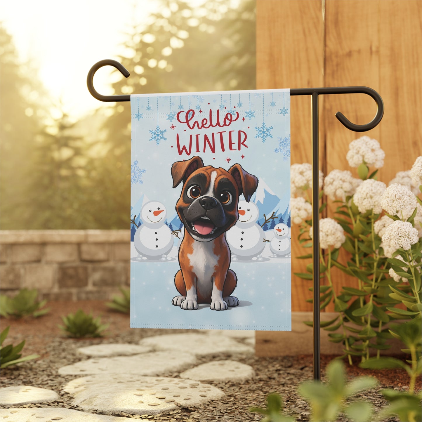 Boxer Hello Winter Garden Banner