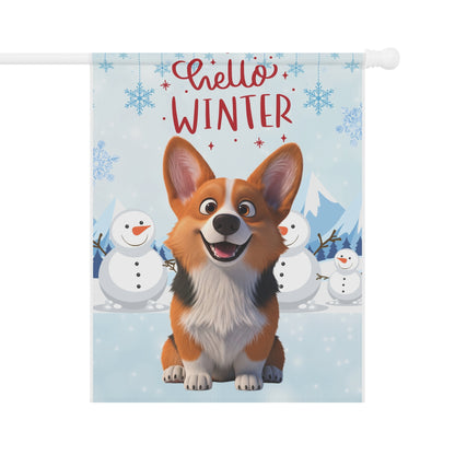 Corgi Hello Winter Garden Banner