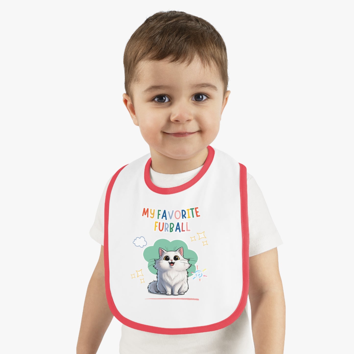 Long hair White Cat Favorite Furball Baby Bib
