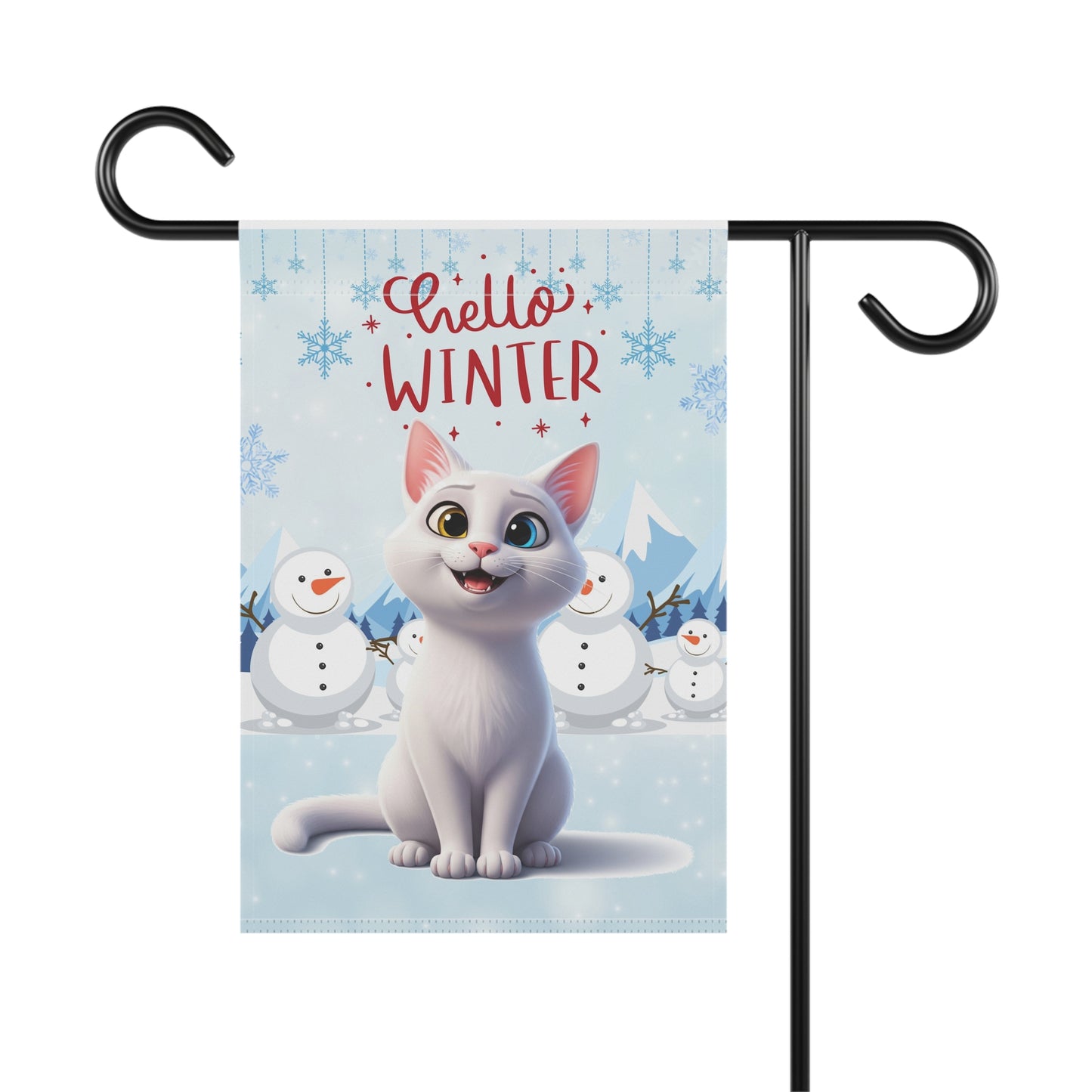 Short hair white cat Hello Winter Garden Banner