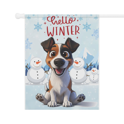 Jack Russell Hello Winter Garden Banner