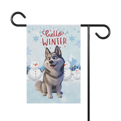 Husky Hello Winter Garden Banner