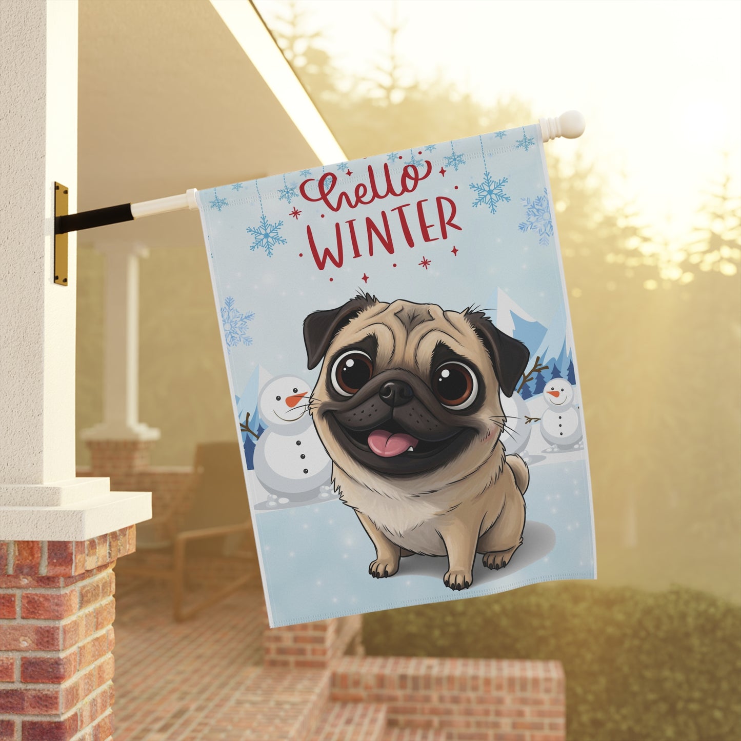 Pug Hello Winter Garden Banner