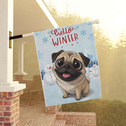 Pug Hello Winter Garden Banner