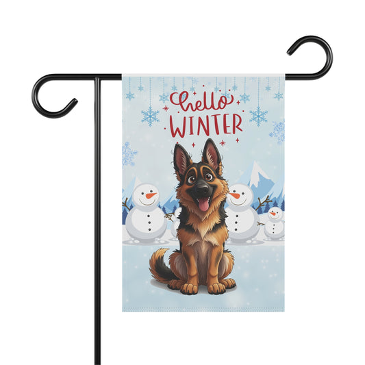 German Shepherd Hello Winter Garden Banner