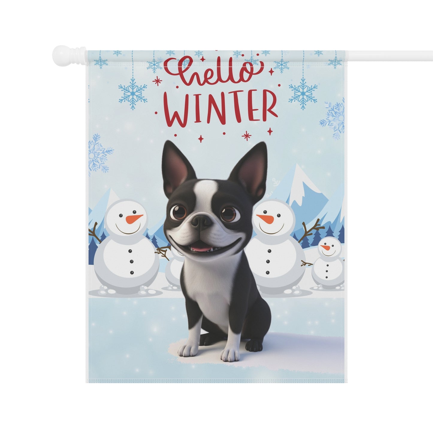 Boston Terrier Hello Winter Garden Banner
