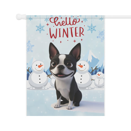 Boston Terrier Hello Winter Garden Banner