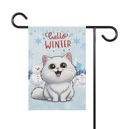 Persian Cat Hello Winter Garden Banner