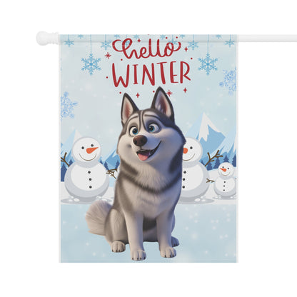 Husky Hello Winter Garden Banner