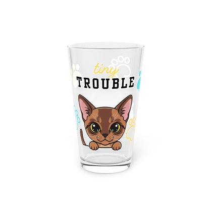 Short hair brown cat Tiny Trouble Pint Glass