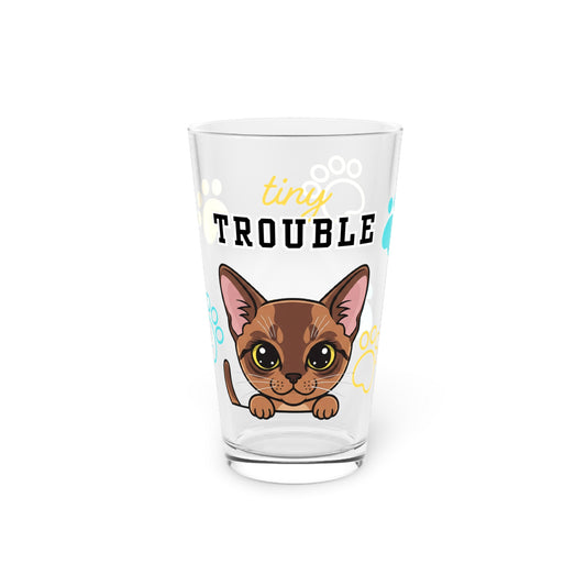 Short hair brown cat Tiny Trouble Pint Glass