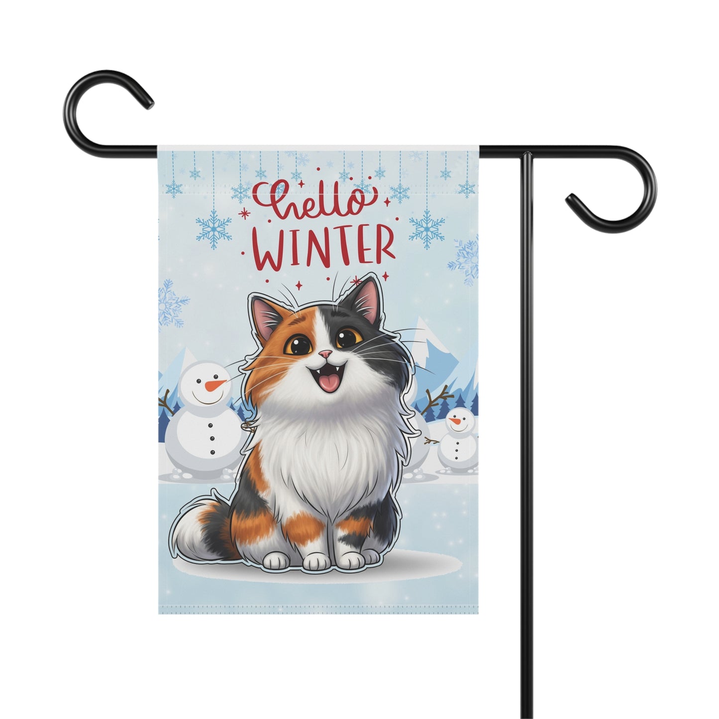 Long hair calico cat Hello Winter Garden Banner