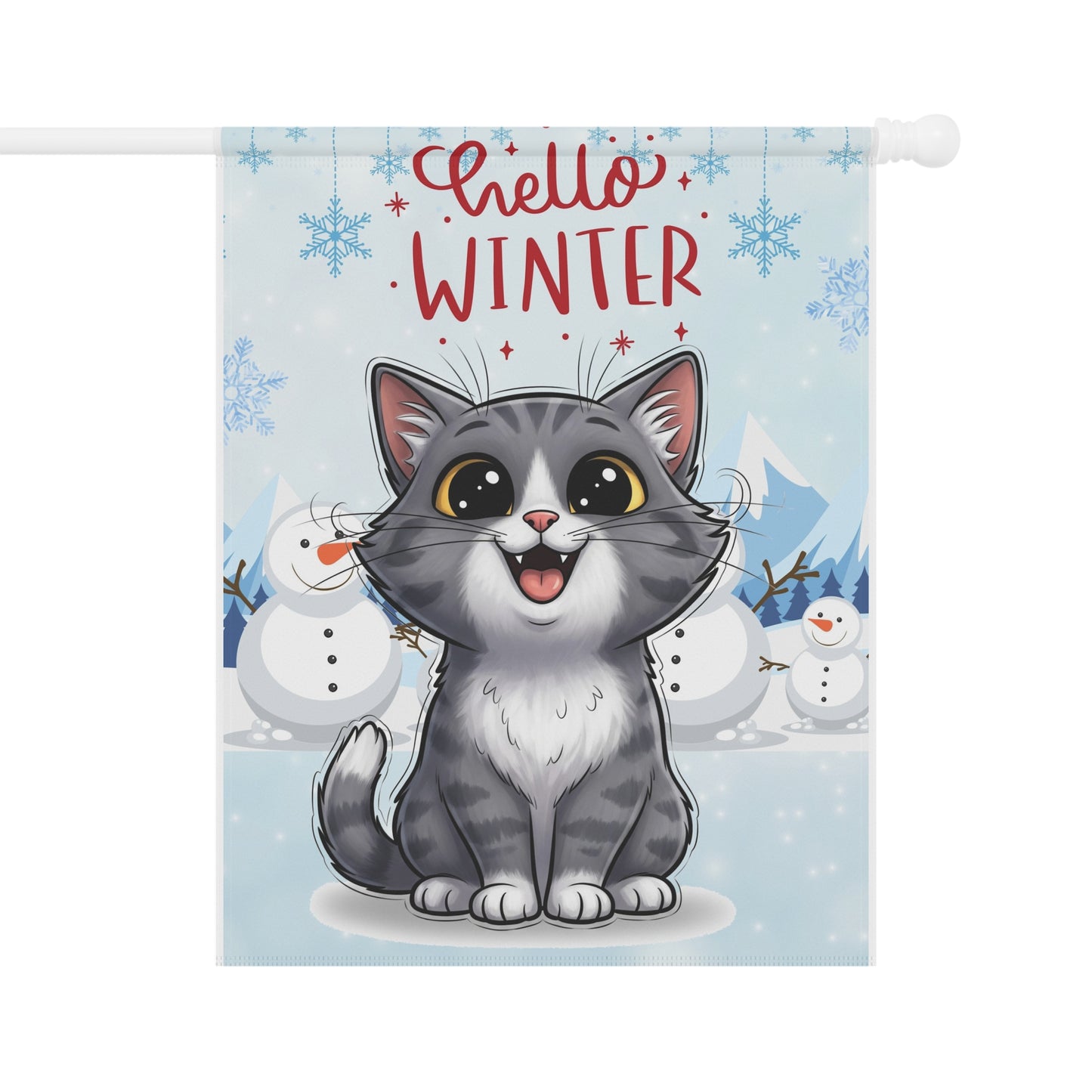 Short hair bi-color gray cat Hello Winter Garden Banner