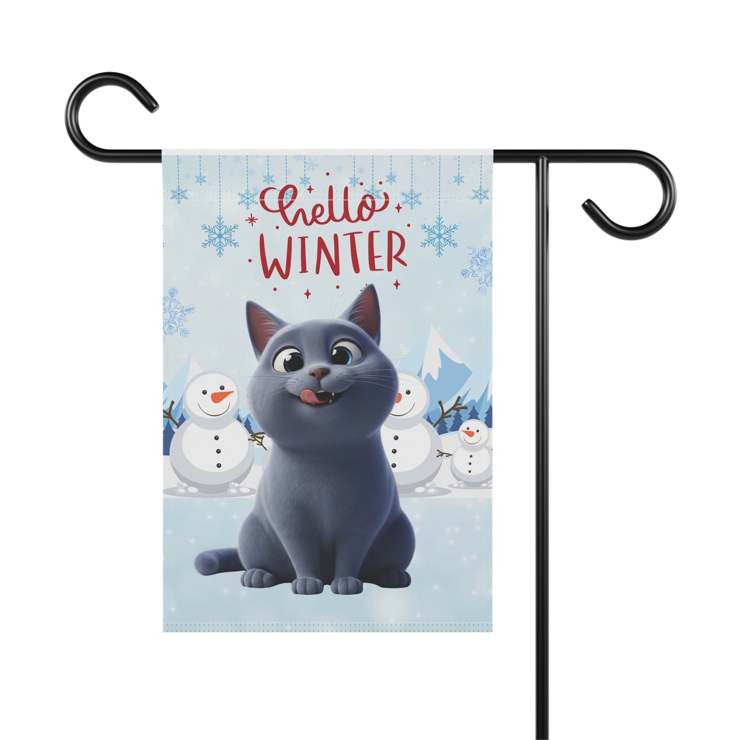 Short hair gray cat Hello Winter Garden Banner