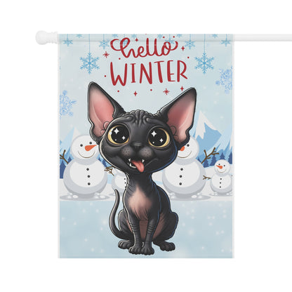 Sphynx Cat Hello Winter Garden Banner
