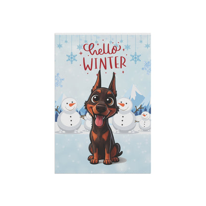 Doberman Hello Winter Garden Banner