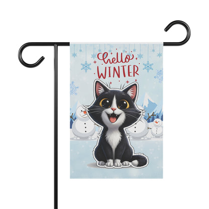 Short hair tuxedo cat Hello Winter Garden Banner