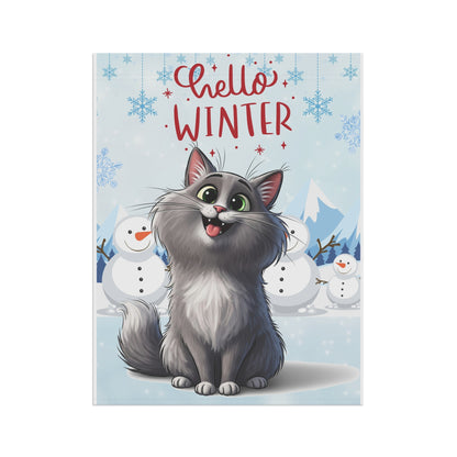 Long hair gray cat Hello Winter Garden Banner