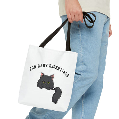 Long hair black cat FurBaby Tote Bag