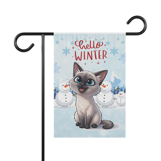 Siamese Cat Hello Winter Garden Banner
