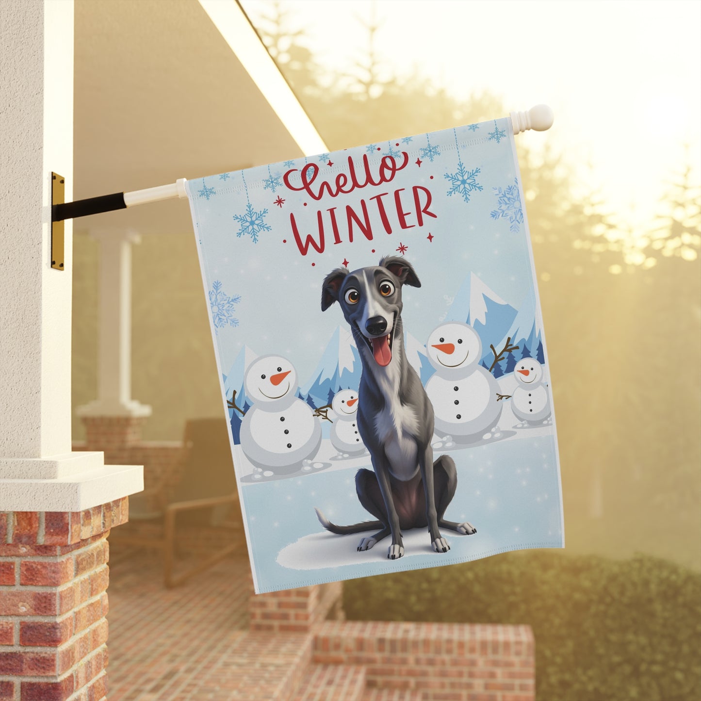 Greyhound Hello Winter Garden Banner
