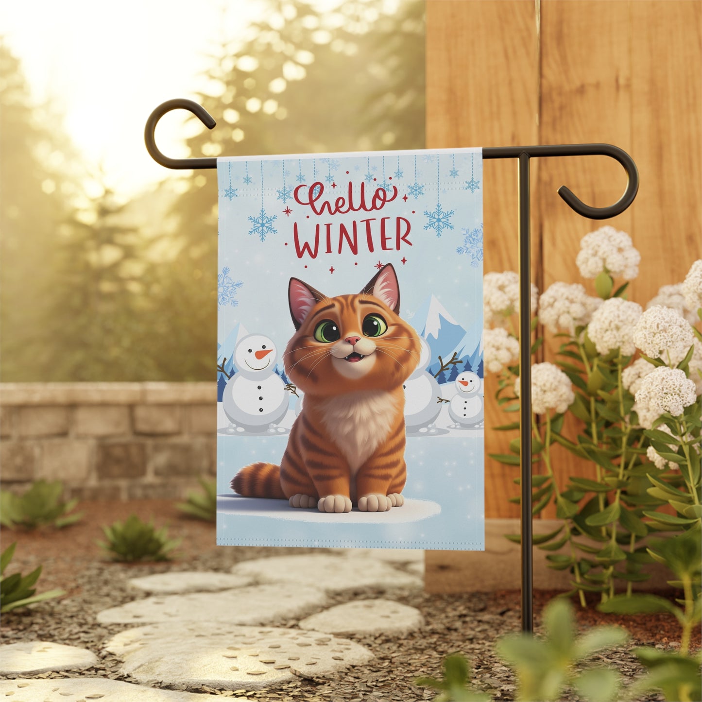 Short hair orange tabby cat Hello Winter Garden Banner
