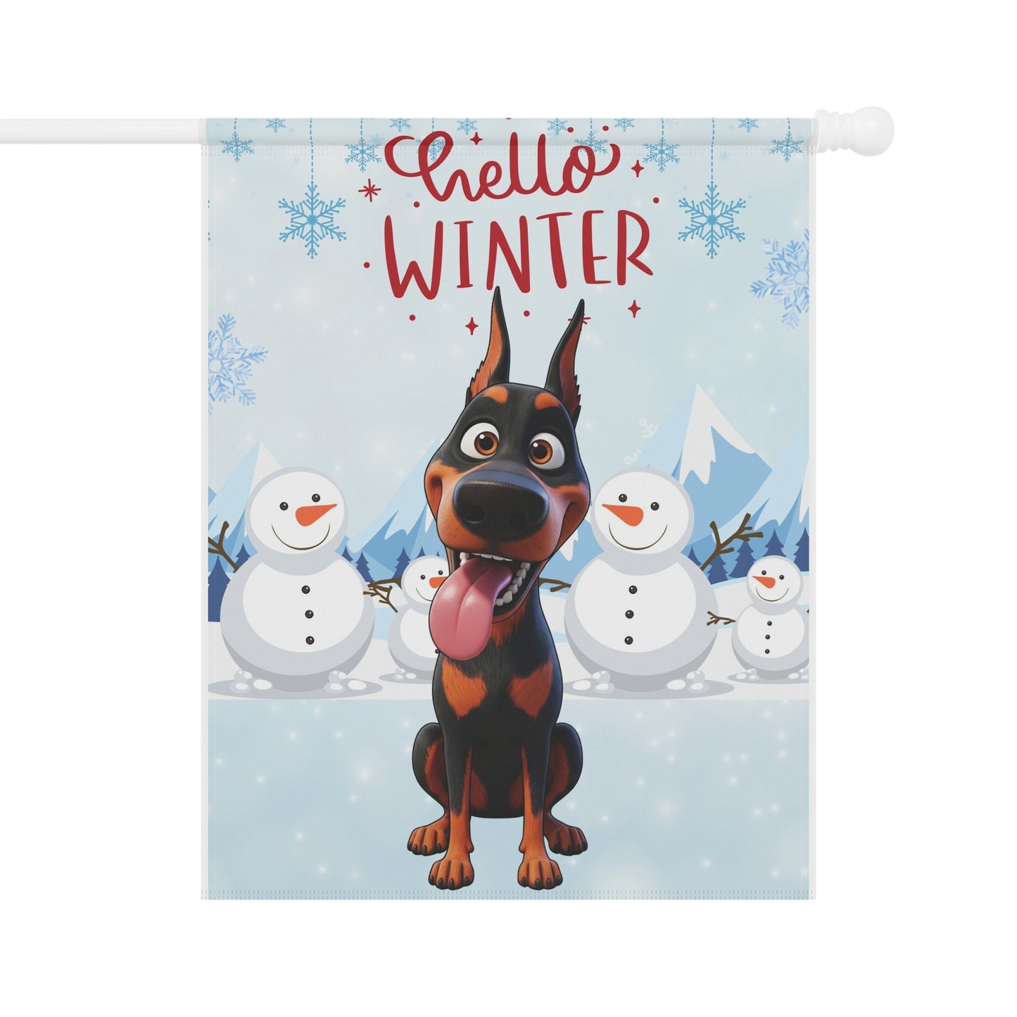 Doberman Hello Winter Garden Banner