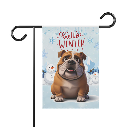 Bulldog Hello Winter Garden Banner