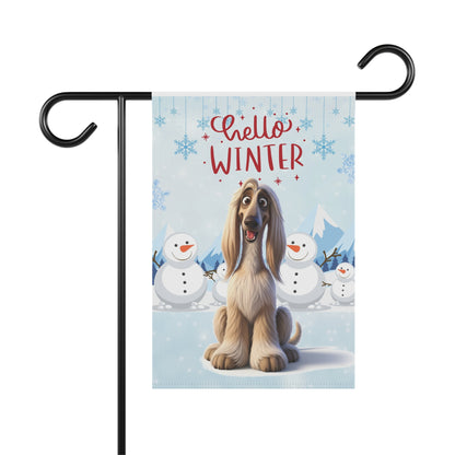 Afghan Hound Hello Winter Garden Banner