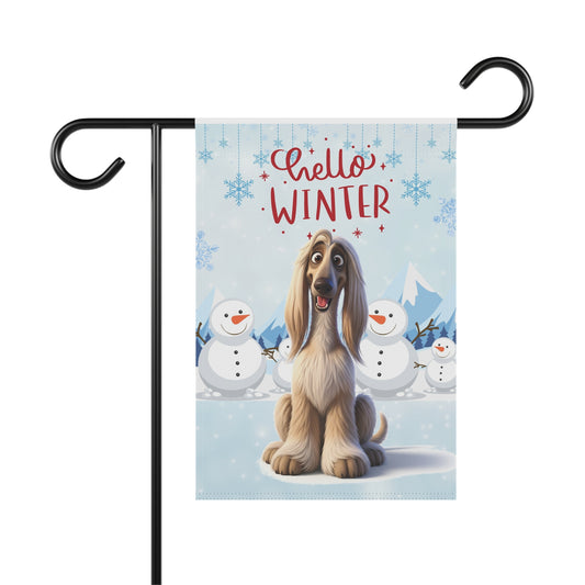 Afghan Hound Hello Winter Garden Banner