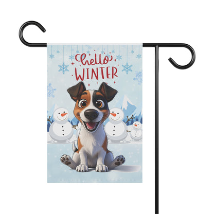Jack Russell Hello Winter Garden Banner