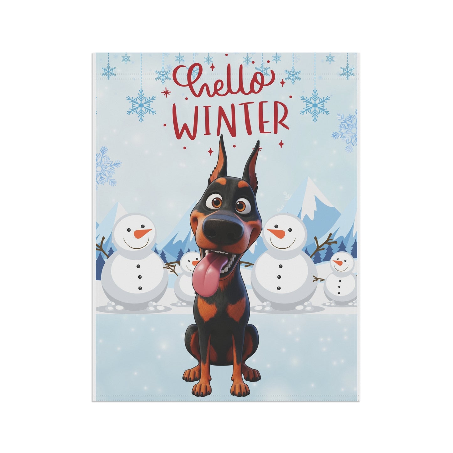 Doberman Hello Winter Garden Banner