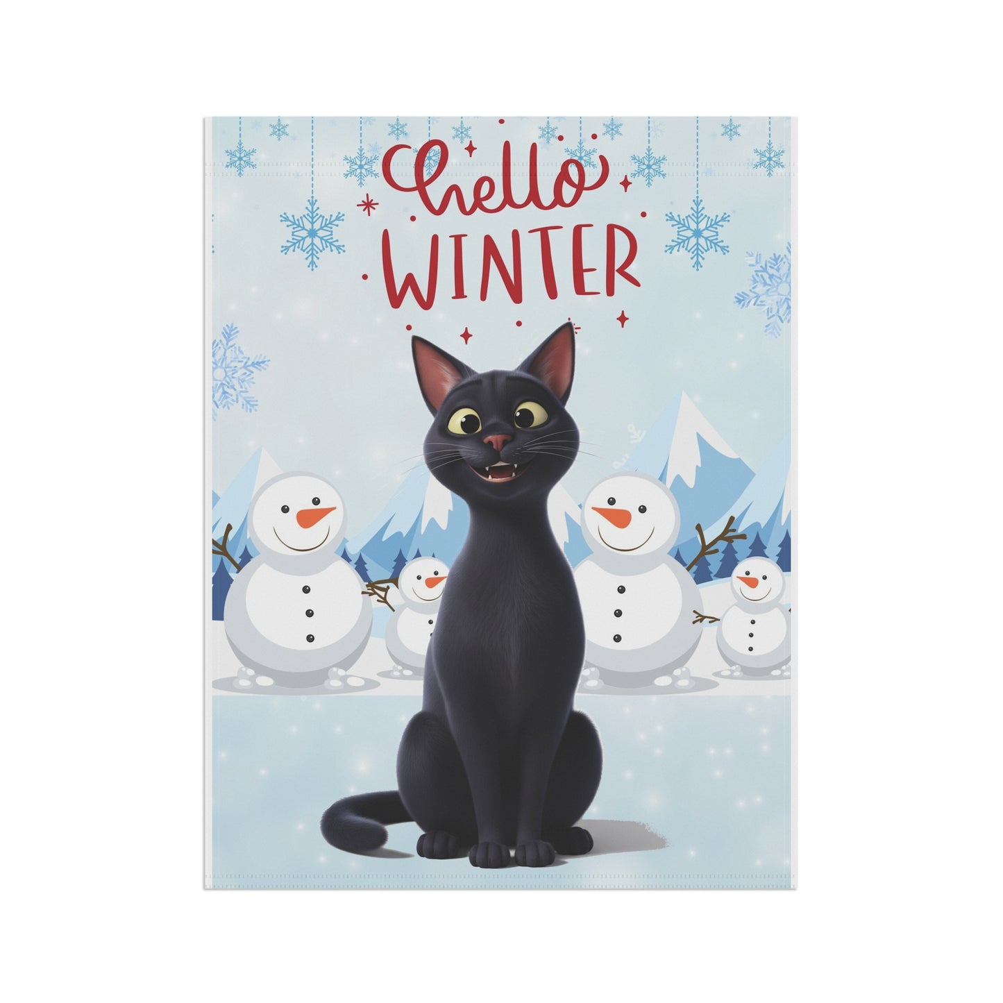 Short hair black cat Hello Winter Garden Banner