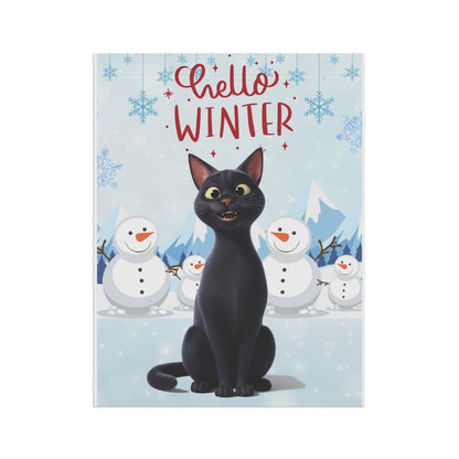 Short hair black cat Hello Winter Garden Banner