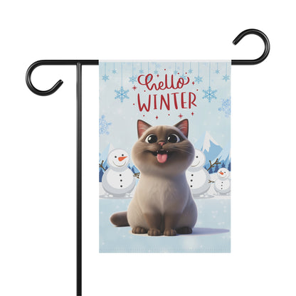 Siamese Cat Hello Winter Garden Banner