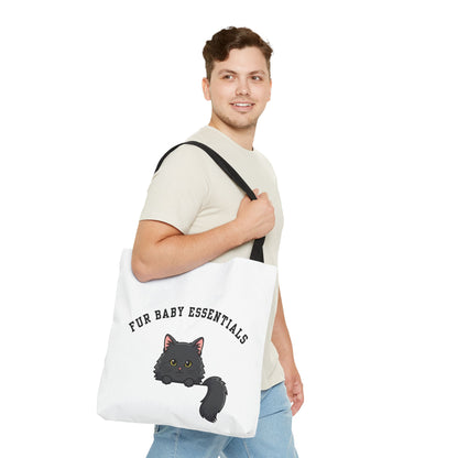 Long hair black cat FurBaby Tote Bag