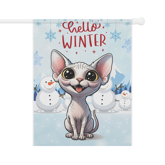 Sphynx Cat Hello Winter Garden Banner