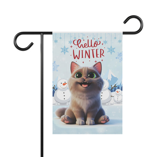 Short hair brown tabby cat Hello Winter Garden Banner