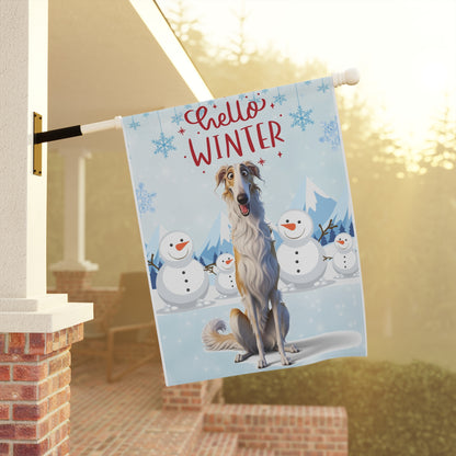 Borzoi Hello Winter Garden Banner